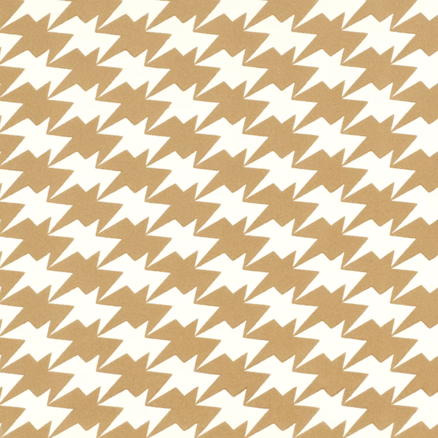 Warm gold and cream angular bird motifs in repeating zigzag rows