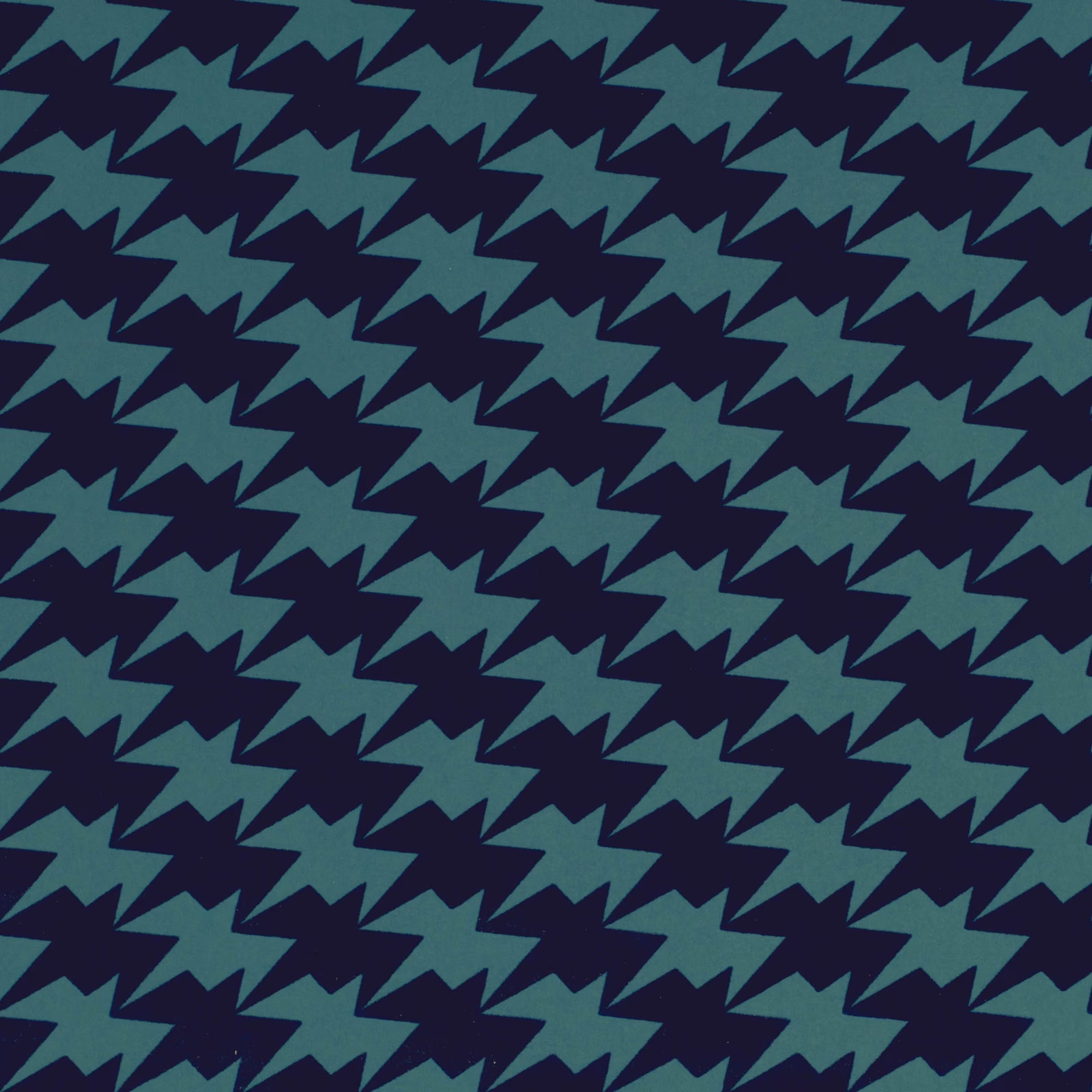 Teal zigzag bird motifs repeating across a deep ink-navy wallpaper ground