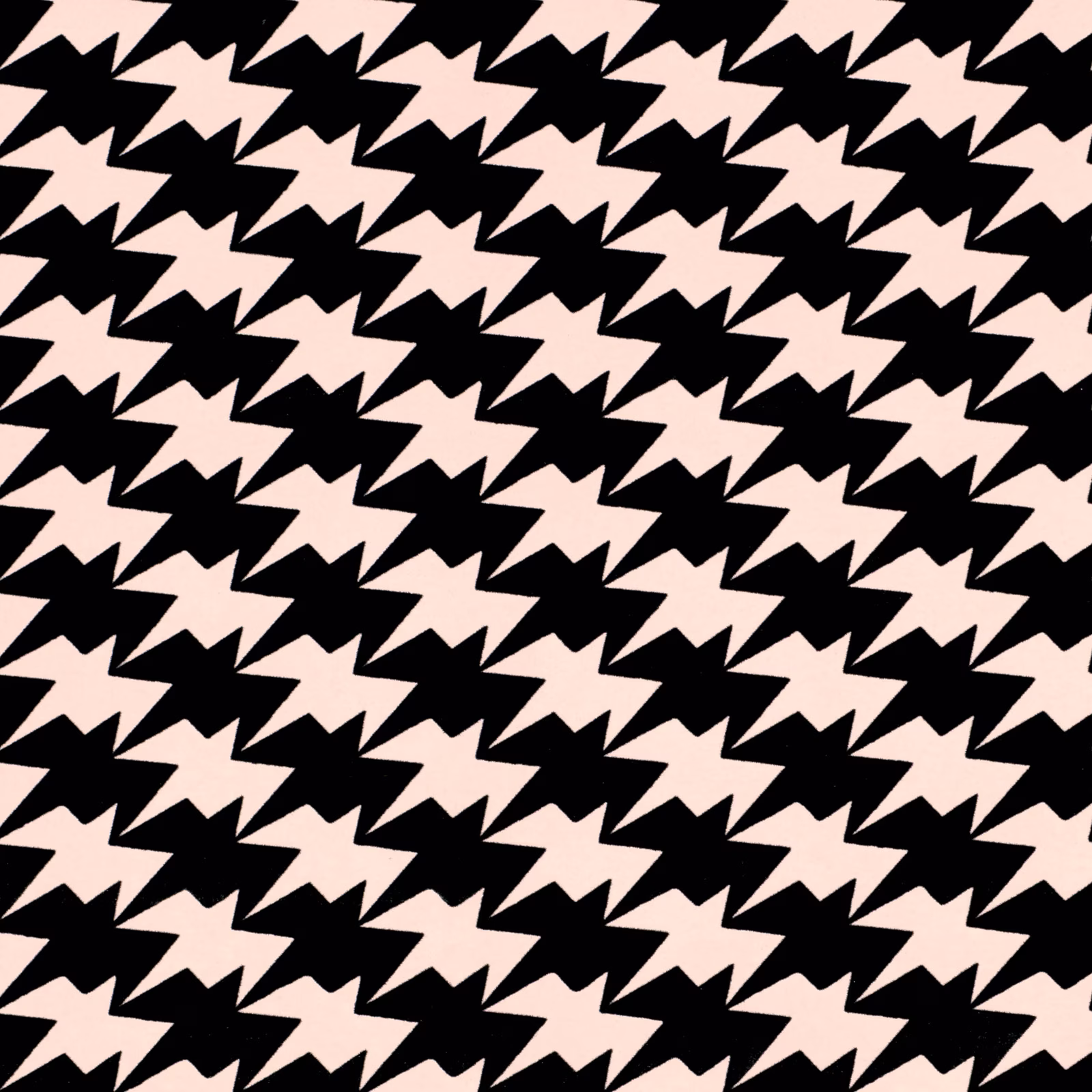 Powder pink wallpaper with repeated near-black zigzag bird motifs in staggered rows