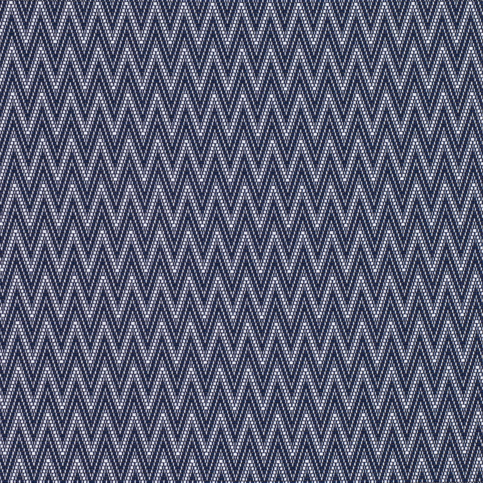 Deep navy and ivory woven fabric with dense repeating chevron zigzags