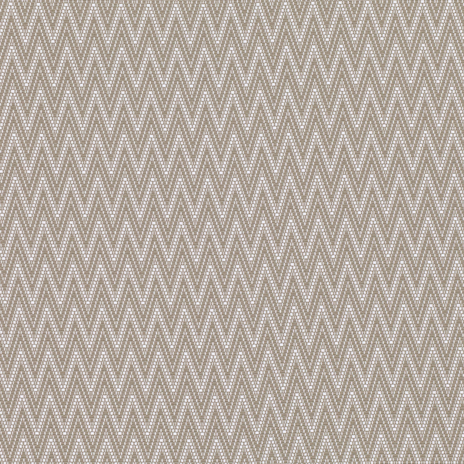 Muted putty taupe woven ground with tightly repeated pale zigzag chevrons