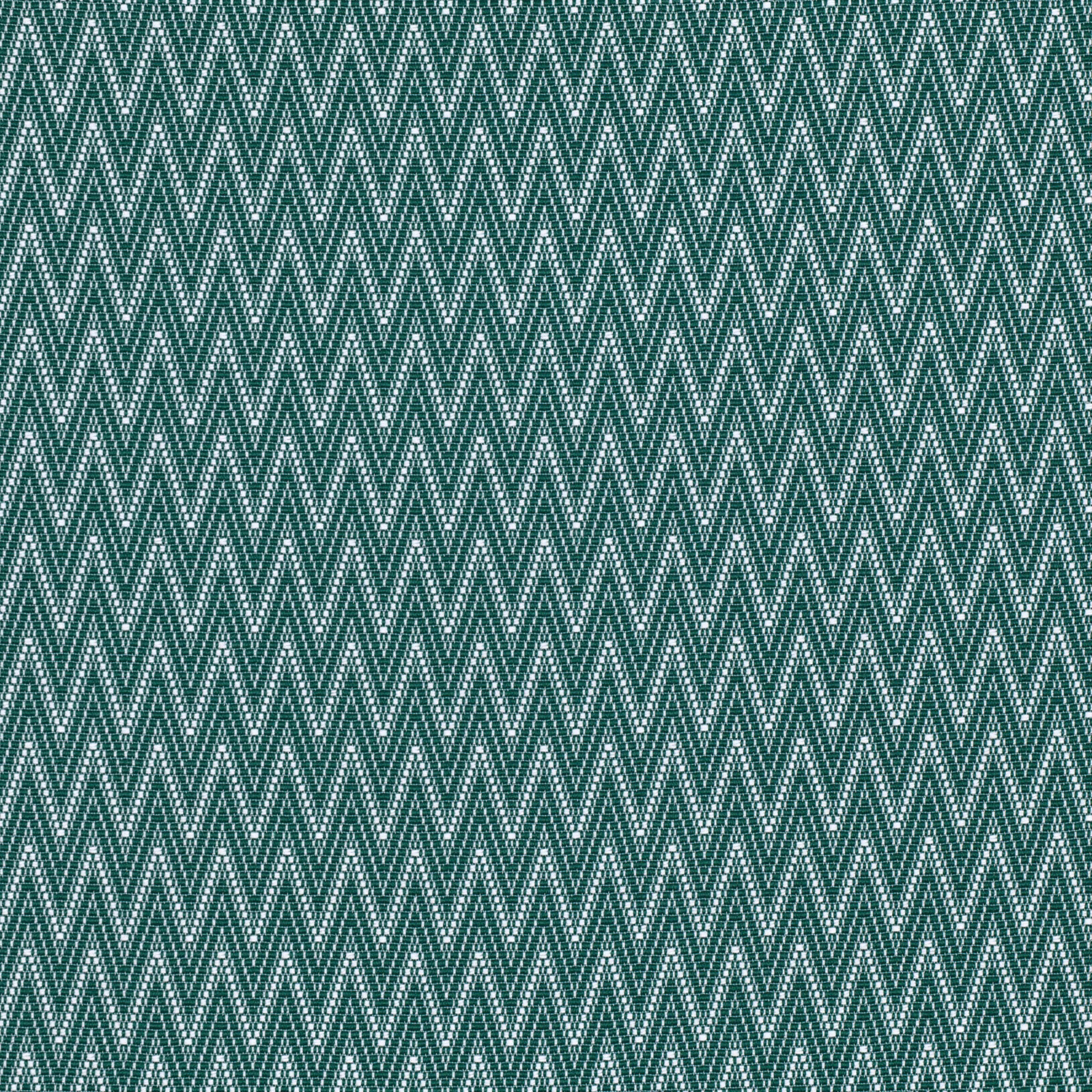 Deep teal woven fabric with fine pale zigzag chevrons in a dense geometric repeat