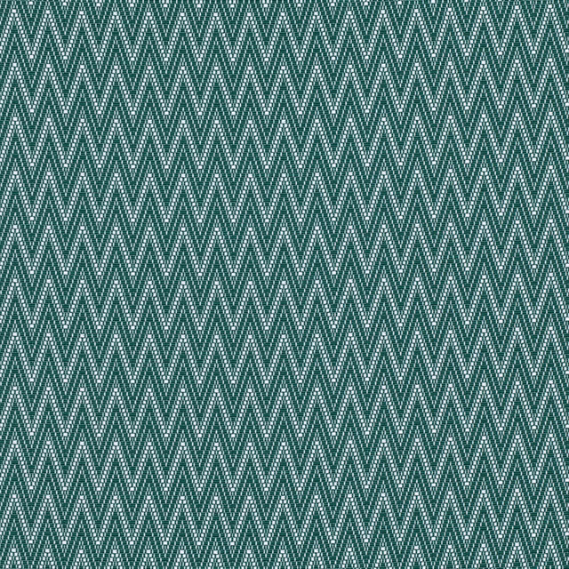 Deep teal woven fabric with fine pale zigzag chevrons in a dense geometric repeat