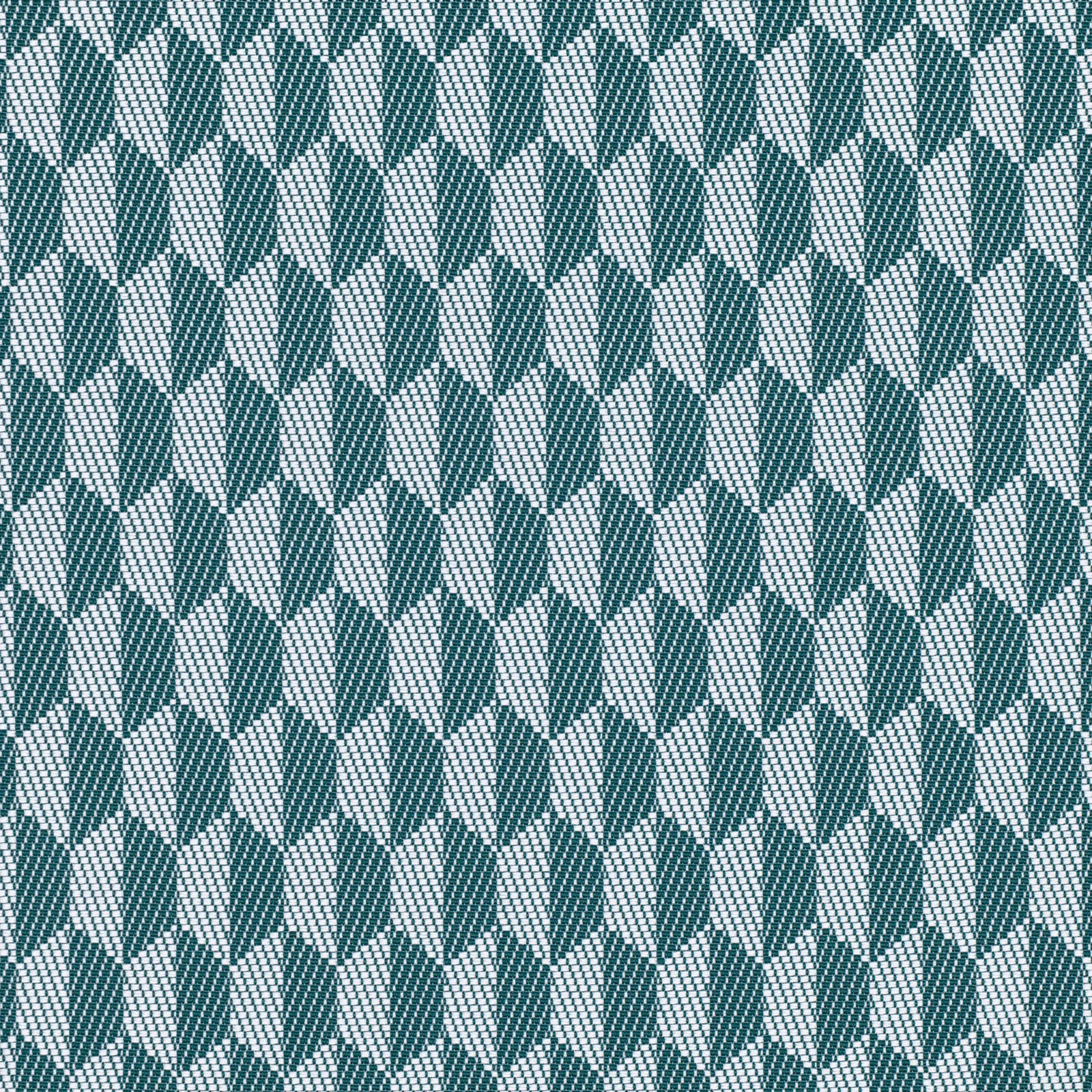 Cool teal and ivory fabric with repeating interlocking geometric lozenges