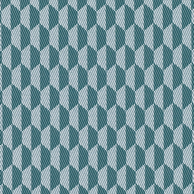Cool teal and ivory fabric with repeating interlocking geometric lozenges