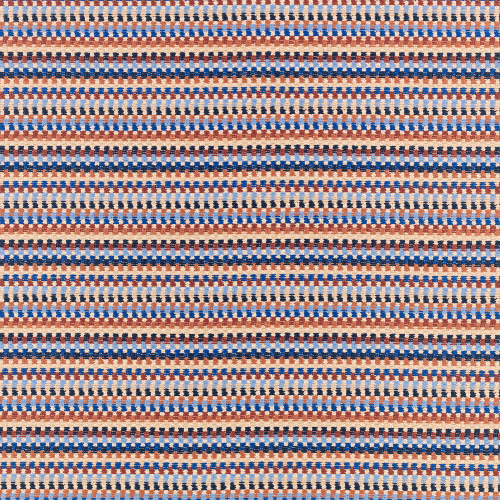 Blueberry blue outdoor weave with cream and rust-red horizontal basket checks