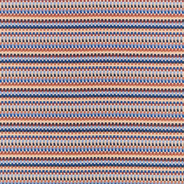 Blueberry blue outdoor weave with cream and rust-red horizontal basket checks