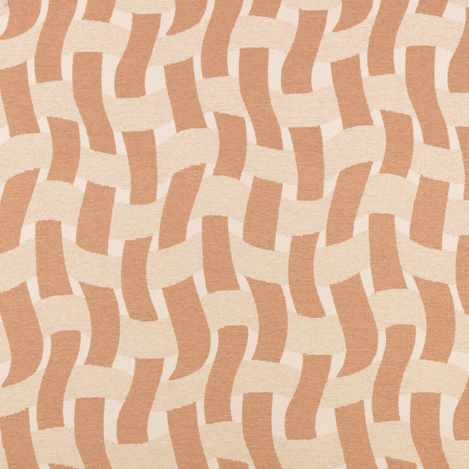 Warm chai and cream woven fabric with interlocking curved rectangular bands
