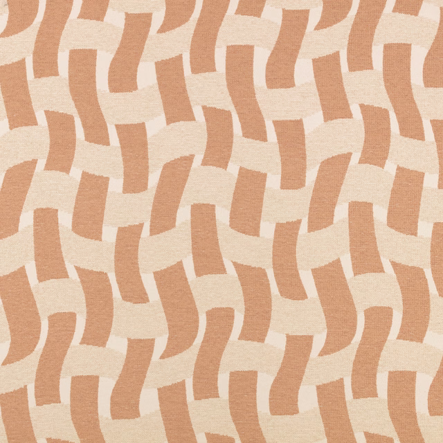 Warm chai and cream woven fabric with interlocking curved rectangular bands
