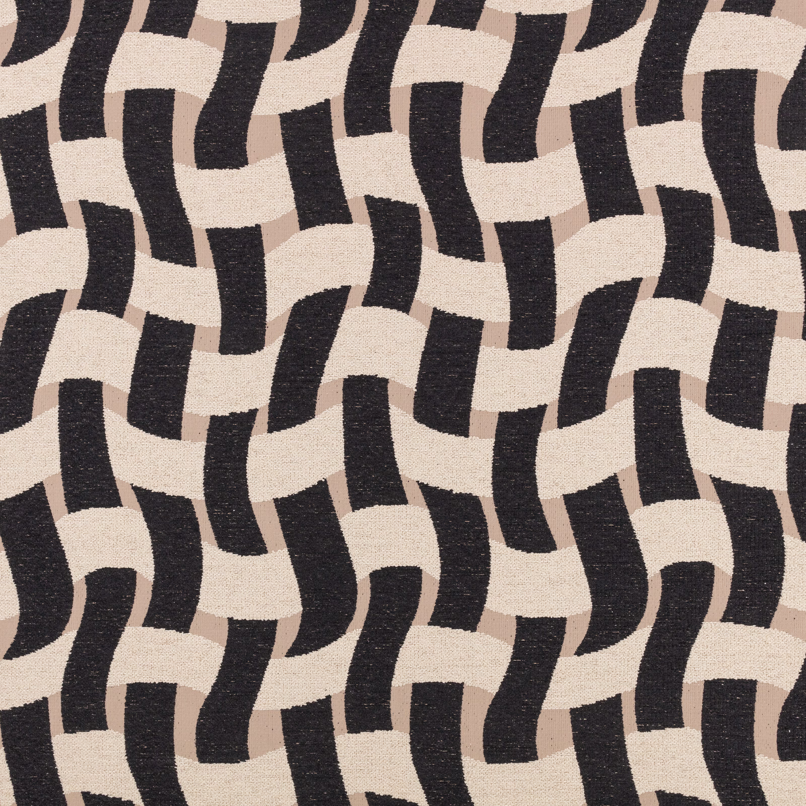 Black and cream interlocking bands with subtle blush accents in a textured weave