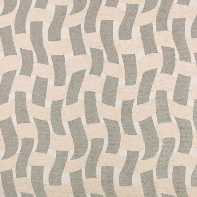 Sage and cream interlocking curved bands in a softly textured woven surface