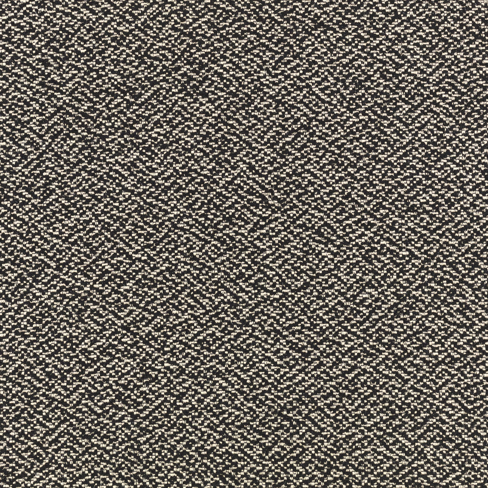 Charcoal black woven fabric with dense ivory flecks and subtle diagonal texture