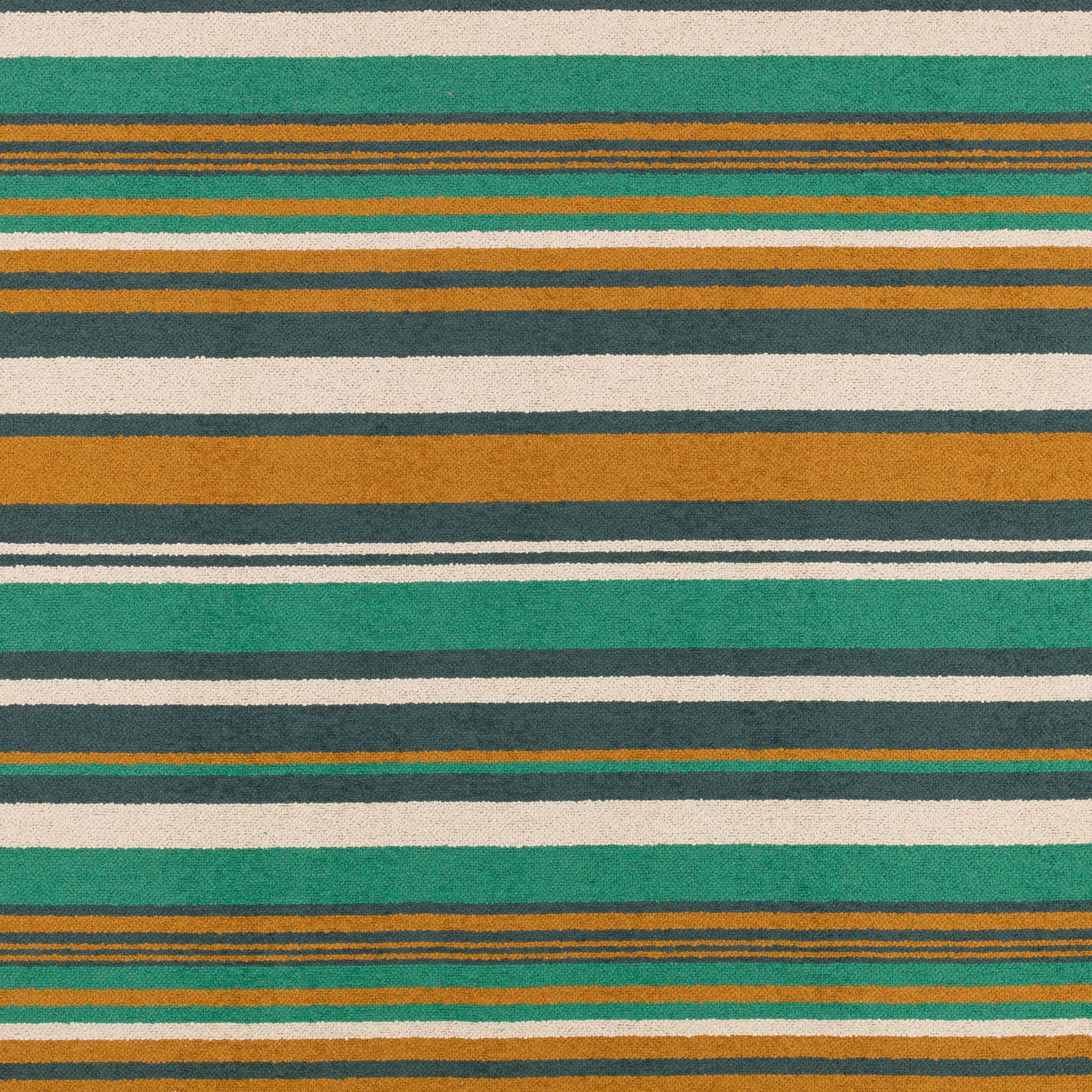 Teal, ochre, cream and charcoal horizontal stripes in a textured woven surface