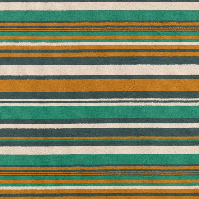 Teal, ochre, cream and charcoal horizontal stripes in a textured woven surface