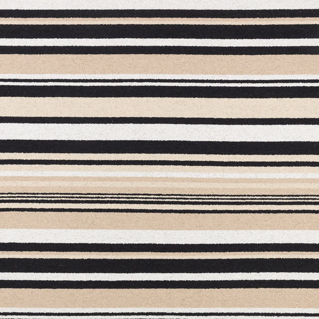 Irregular black, cream and beige horizontal stripes in a tactile woven outdoor textile