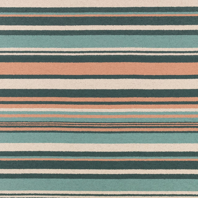 Irregular teal, coral and cream horizontal stripes in a close woven texture