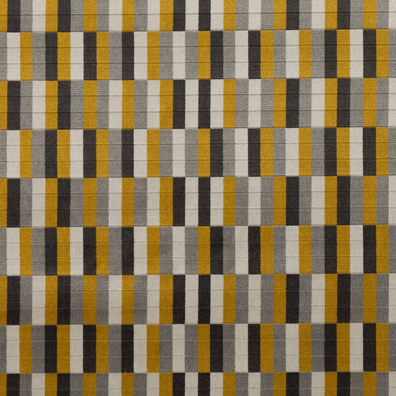Mustard gold, charcoal, grey and cream woven block-check upholstery fabric
