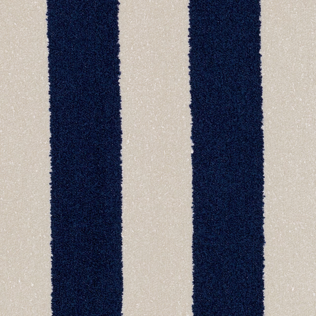 Deep navy vertical stripes on a softly textured cream woven ground
