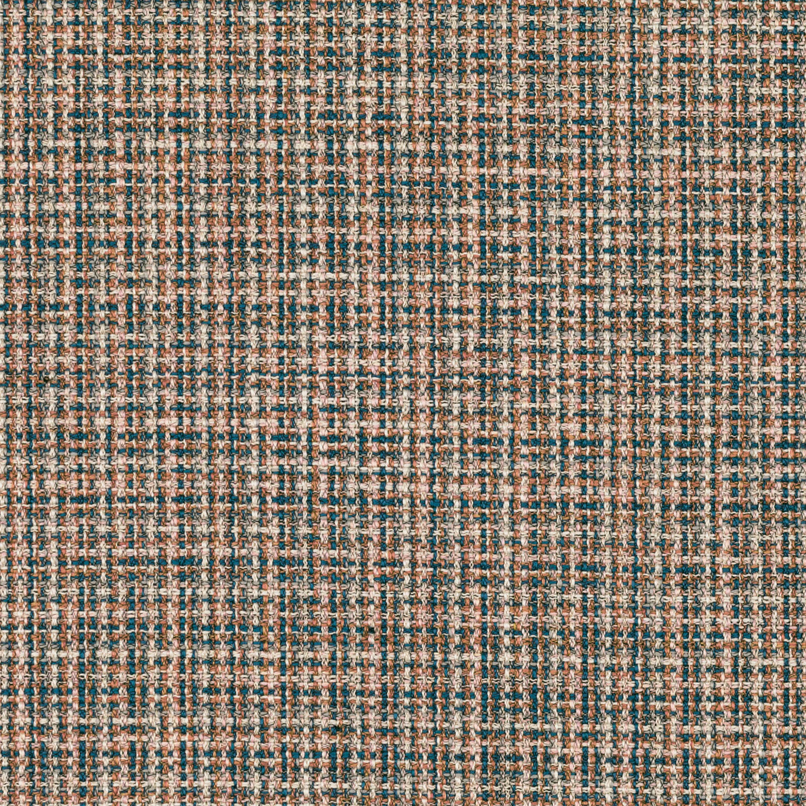 Rust, teal, cream and charcoal small check with densely flecked woven texture