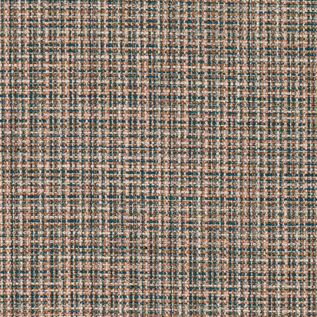 Rust, teal, cream and charcoal small check with densely flecked woven texture