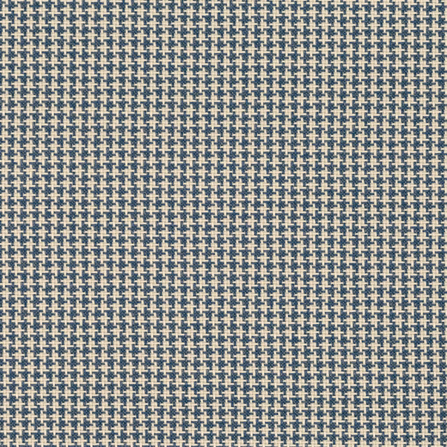 Dense indigo and ivory geometric weave with a tactile, small-scale textured surface