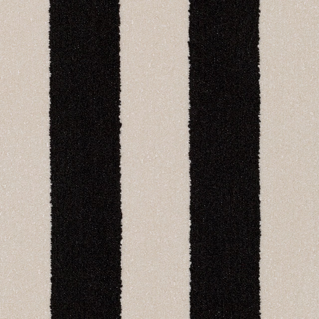 Black vertical stripes on warm greige, showing a softly textured woven surface