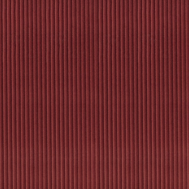 Deep ruby red fabric with closely spaced vertical ribs and shadowed channels