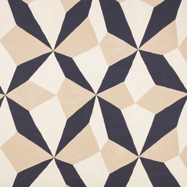 Navy, cream and beige geometric star motifs on a softly textured fabric
