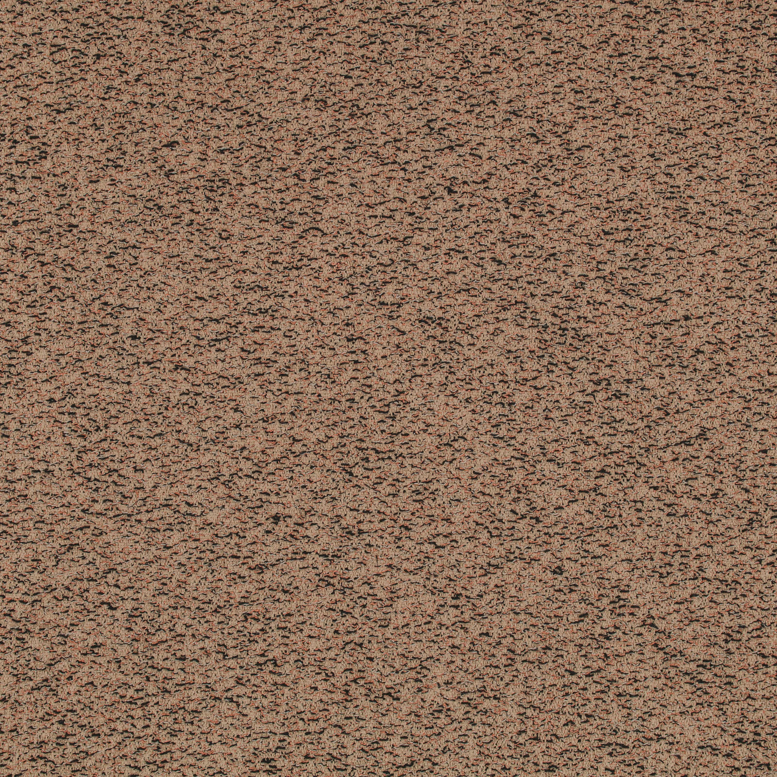 Warm brown fabric with dense charcoal flecks and an irregular tactile weave