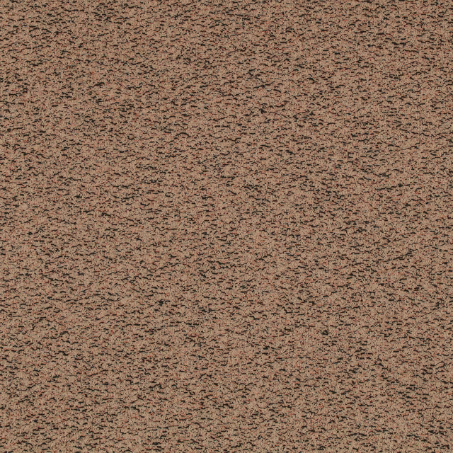 Warm brown fabric with dense charcoal flecks and an irregular tactile weave