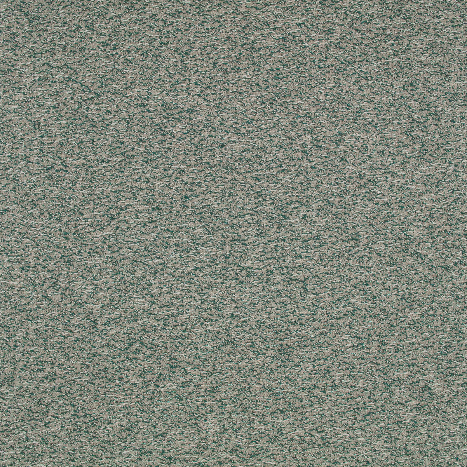 Close-up of mallard green textile with dense beige-grey flecks and fine irregular texture