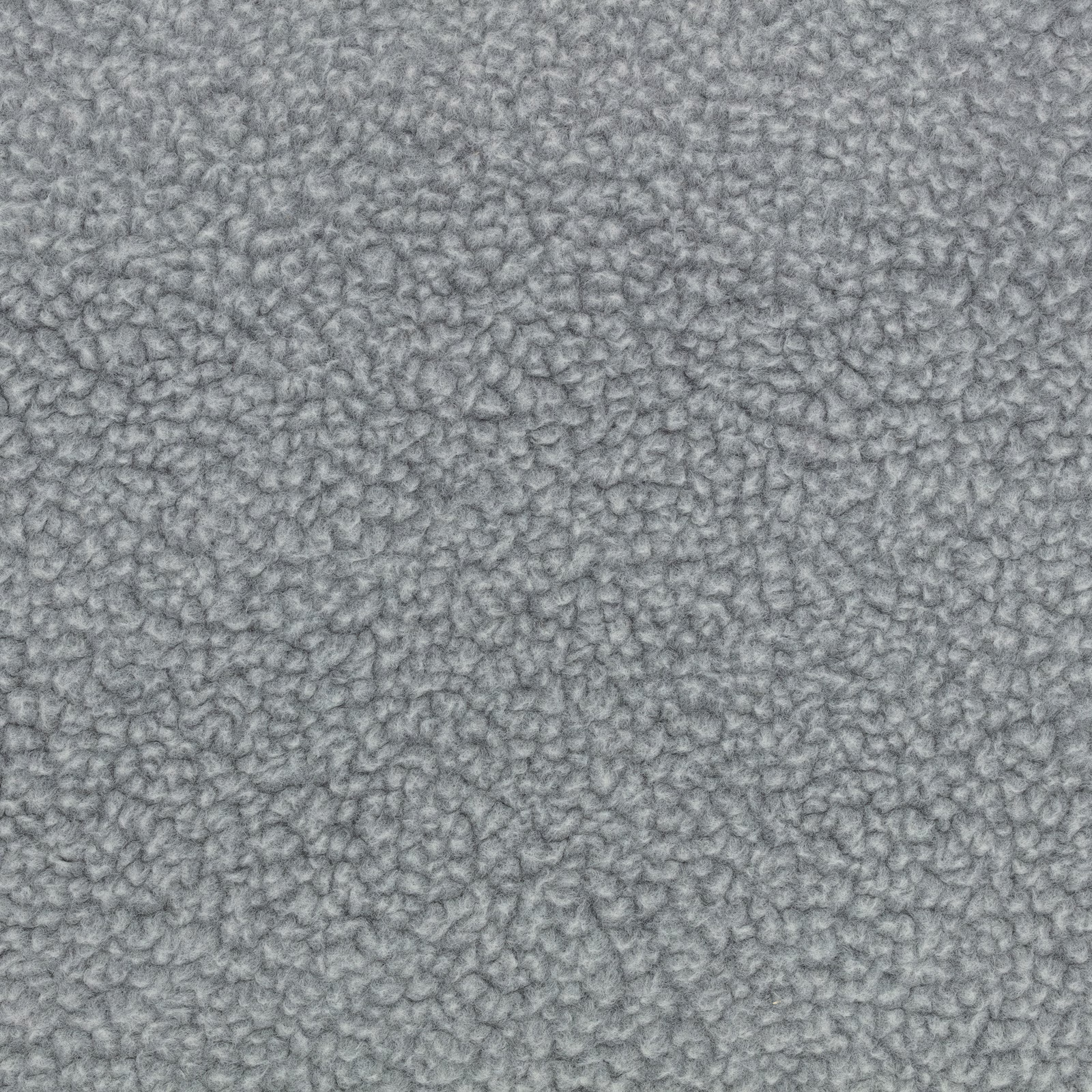 Close-up of cool mottled grey fabric with dense fleece-like interlocking loops