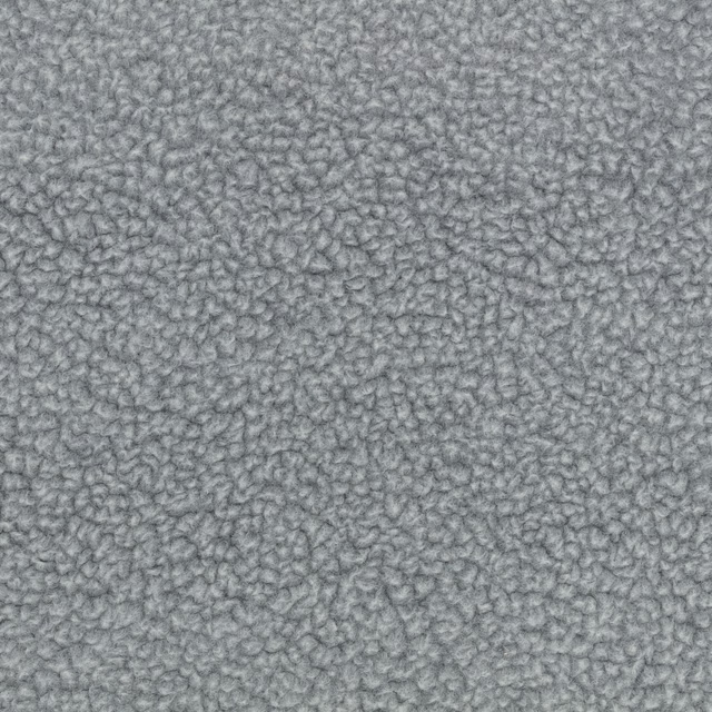 Close-up of cool mottled grey fabric with dense fleece-like interlocking loops