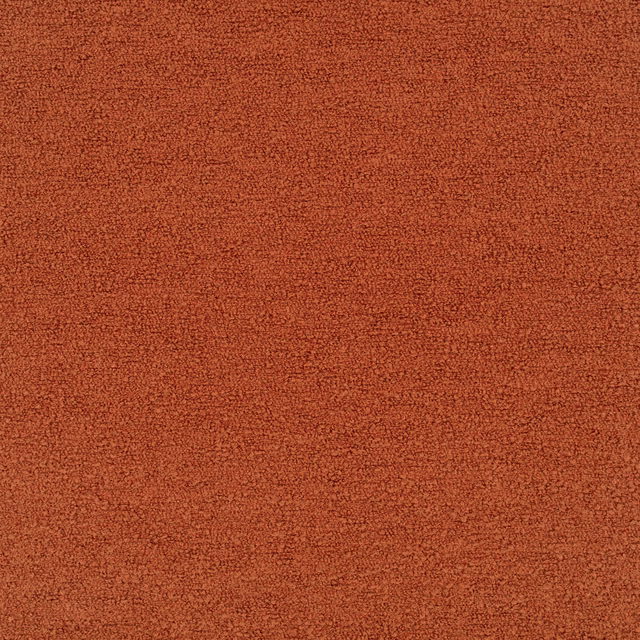 Burnt terracotta teddy-textured upholstery fabric with a dense, softly flecked surface