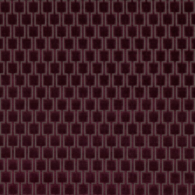 Deep blackcurrant woven fabric with muted stepped rectangular lattice in close repeat.