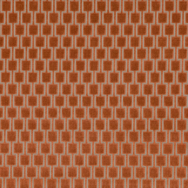 Burnt-orange woven fabric with pale interlocking rectangular geometric motifs