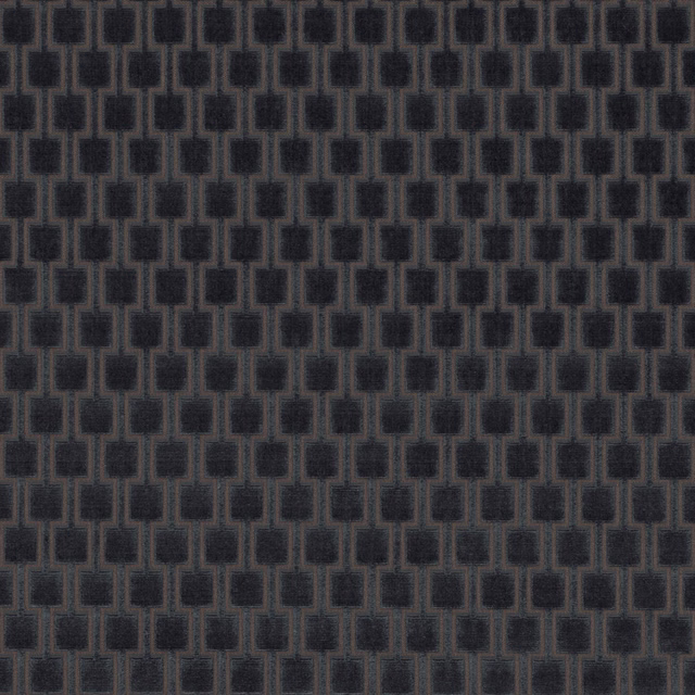 Dark marine-blue woven fabric with charcoal interlocking rectangular motifs and a tactile surface