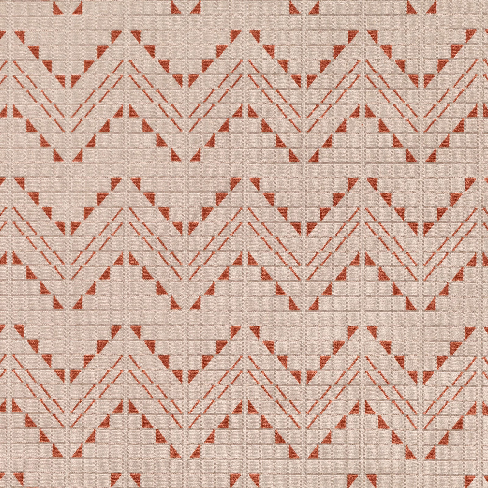 Burnt-orange stepped chevrons on a textured cream woven fabric ground