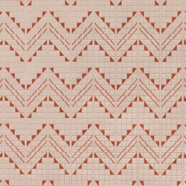Burnt-orange stepped chevrons on a textured cream woven fabric ground