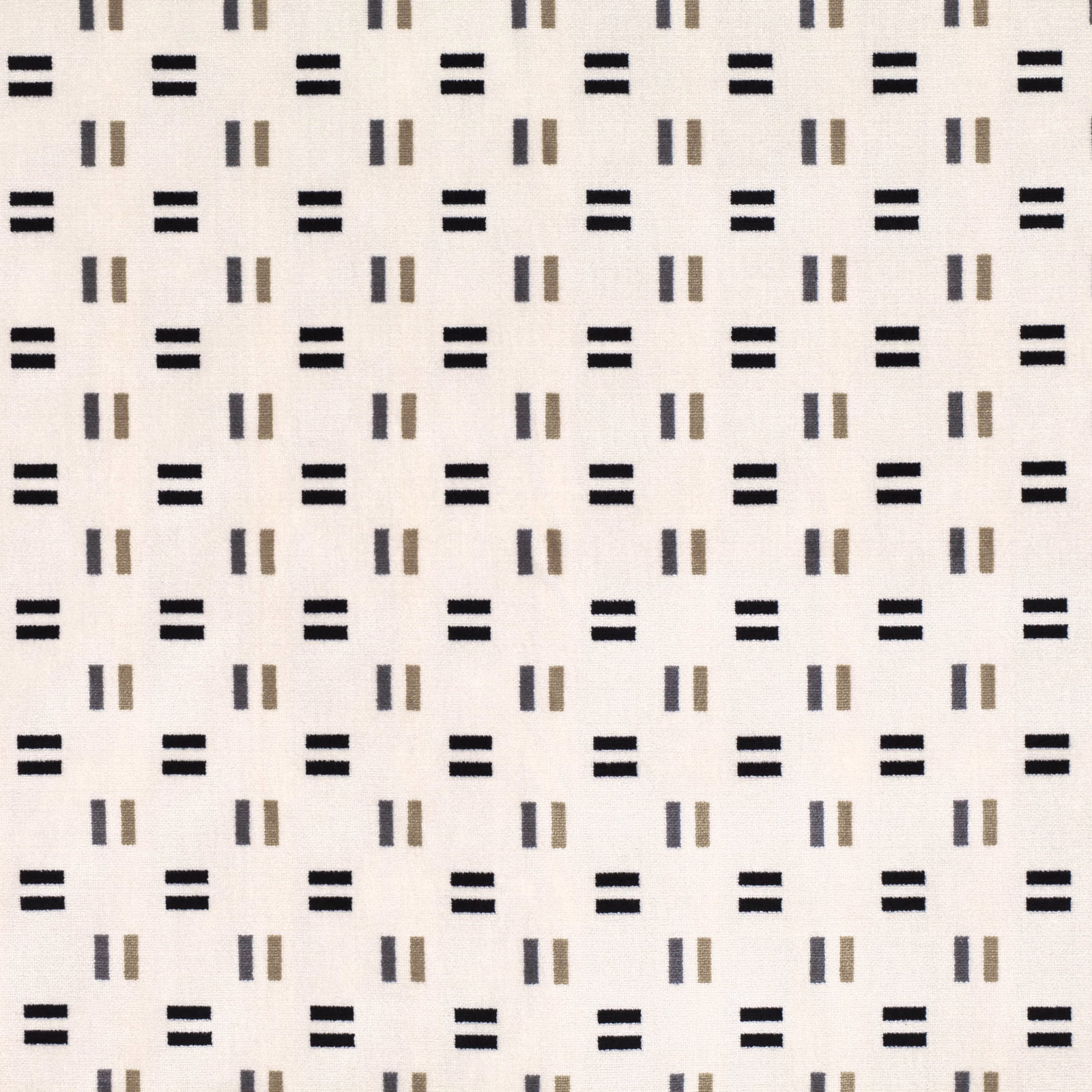 Cream woven textile with repeating black and grey geometric bars