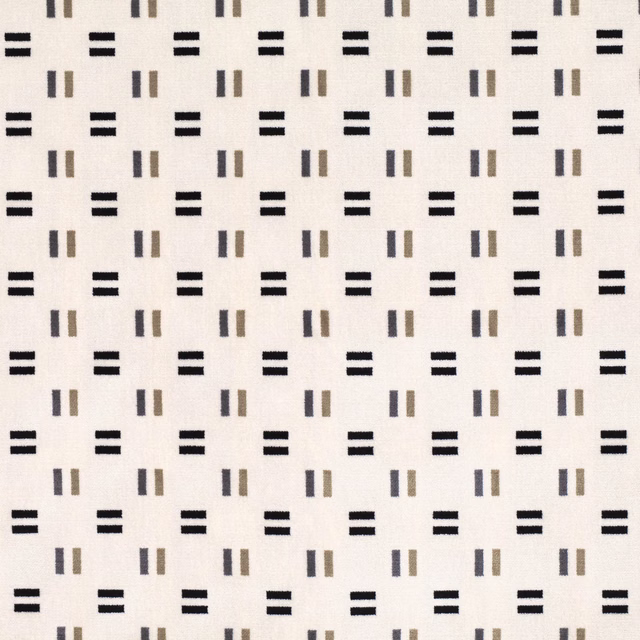 Cream woven textile with repeating black and grey geometric bars