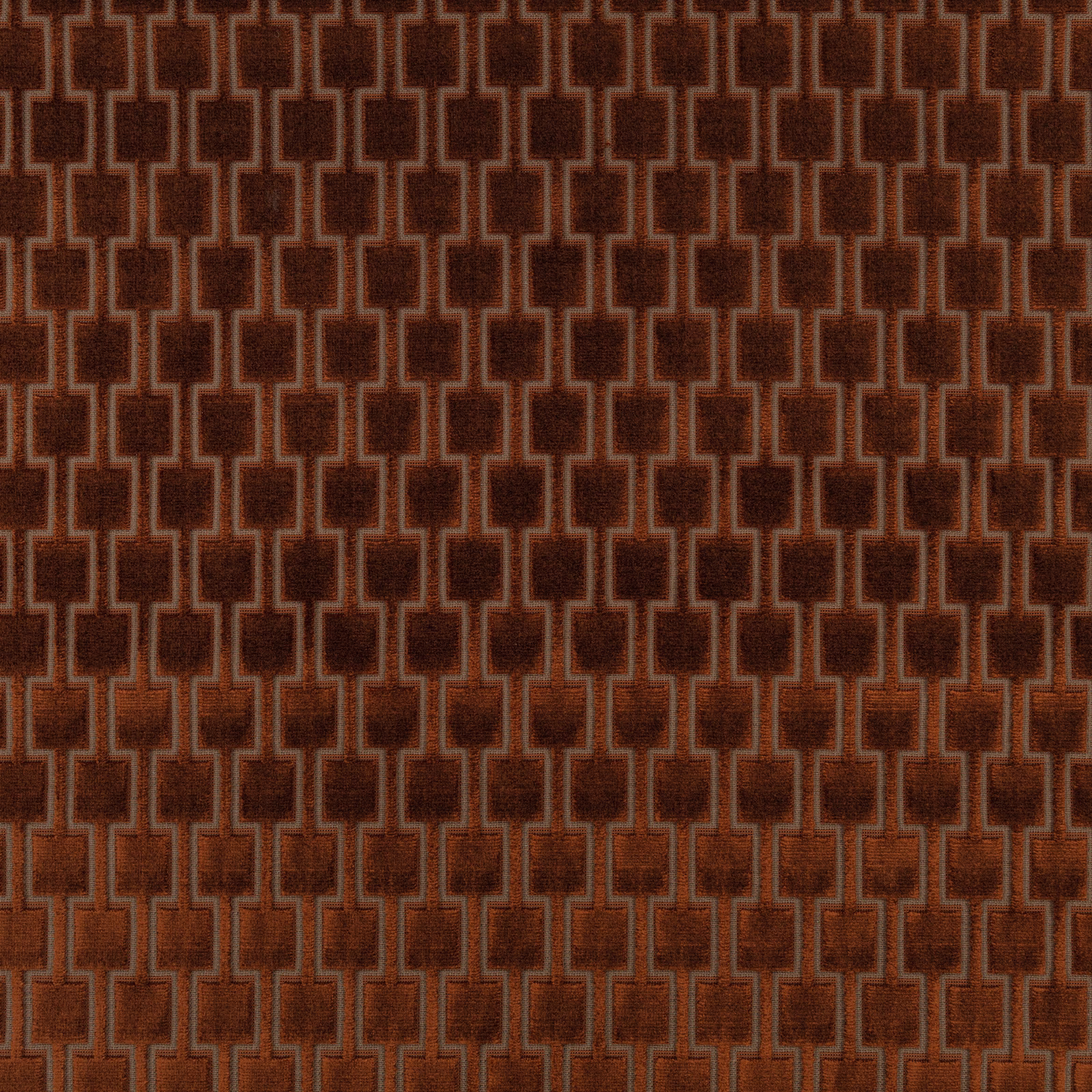 Dark chocolate-brown fabric with a softly textured stepped rectangular geometric pattern