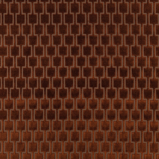 Dark chocolate-brown fabric with a softly textured stepped rectangular geometric pattern
