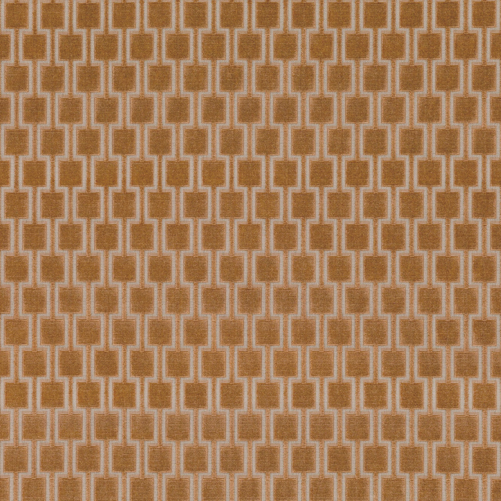 Warm ochre woven fabric with cream interlocking rectangular links in vertical rows