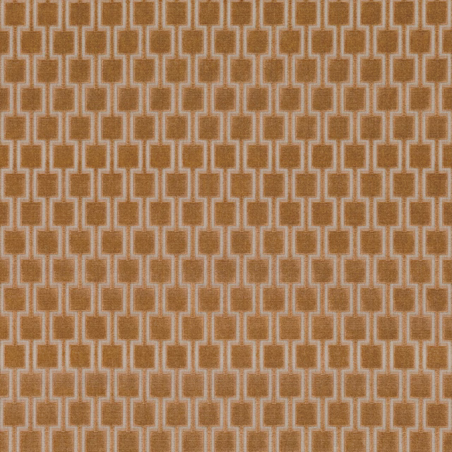 Warm ochre woven fabric with cream interlocking rectangular links in vertical rows