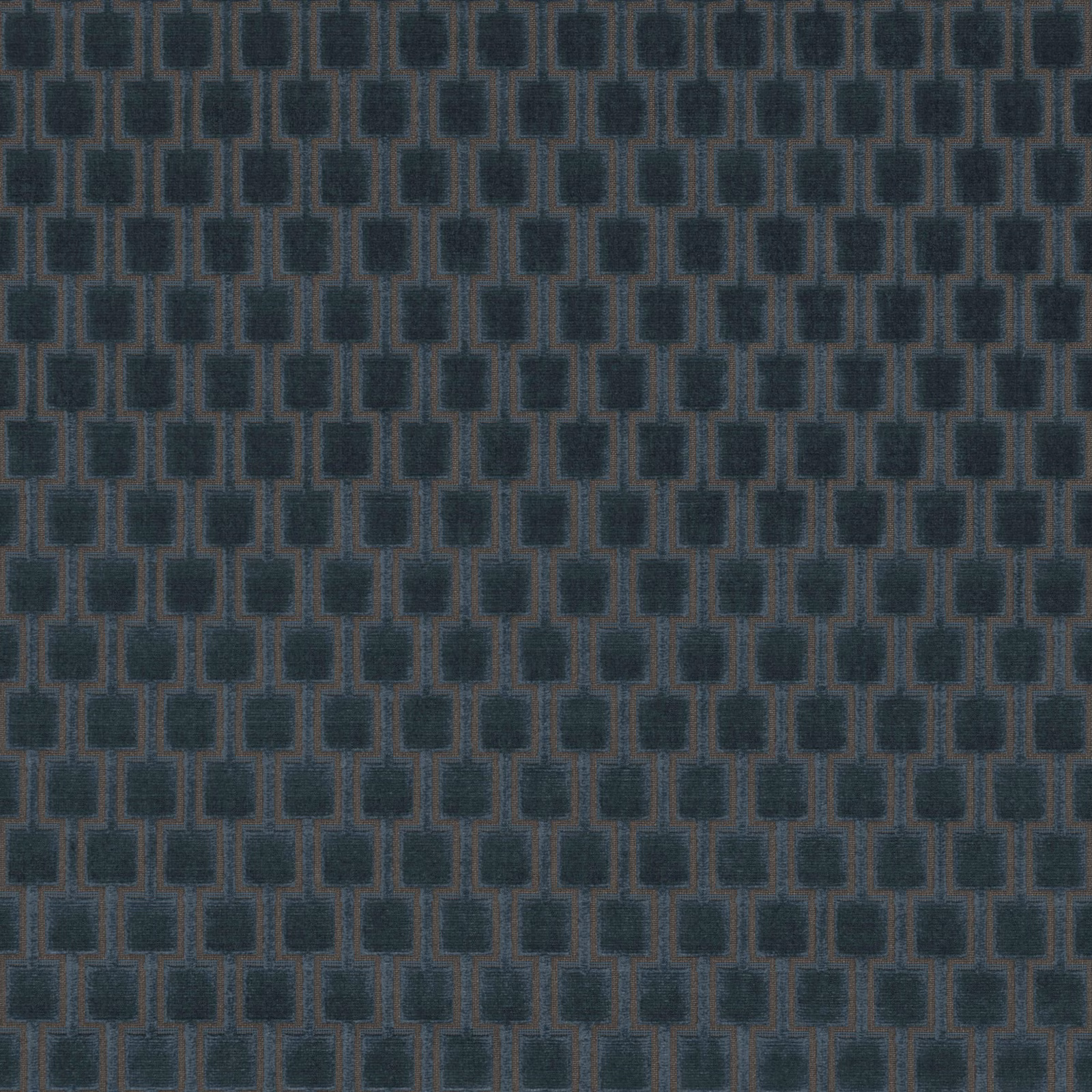 Dark petrol-blue woven textile with small teal-grey outlined rectangular motifs