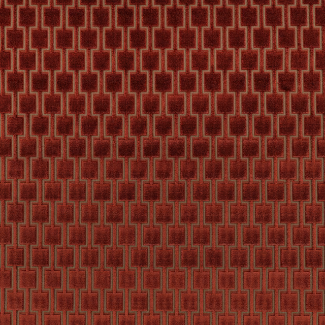 Deep burgundy textile with interlocking muted-gold geometric outlines and a mottled woven texture