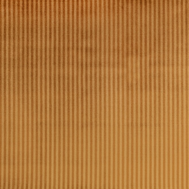 Warm ochre fabric with narrow irregular vertical stripes and subtle woven texture