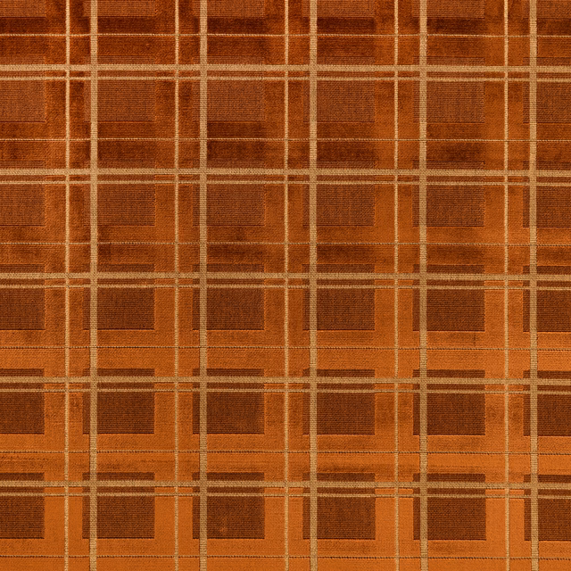 Warm pecan-brown woven plaid with copper ground, tan lines and dark inset squares