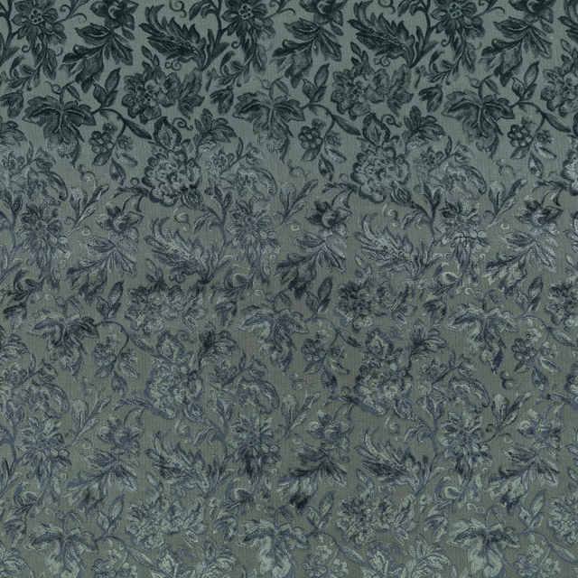 Deep petrol blue-green woven floral ground with charcoal botanical outlines